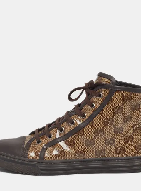 Gucci Trim California Size 37 Dark Brown/Beige Coated Canvas and Leather High Top Sneakers