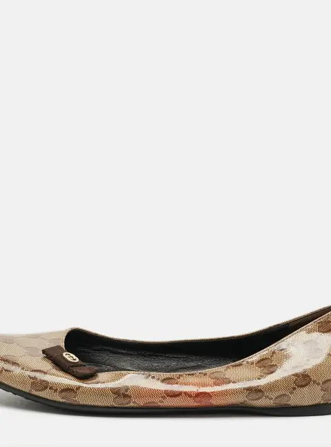 Gucci Hysteria Size 38 Brown Coated Canvas Ballet Flats