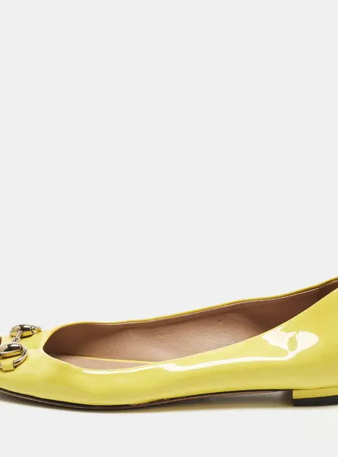 Gucci Horsebit Size 36.5 Yellow Patent Leather Peep Toe Ballet Flats