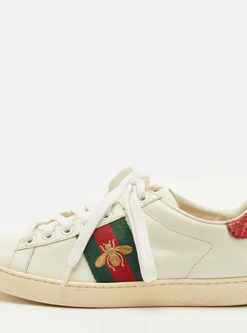 Gucci Ace Web Size 36 White Leather Bee Embroidered Low Top Sneakers