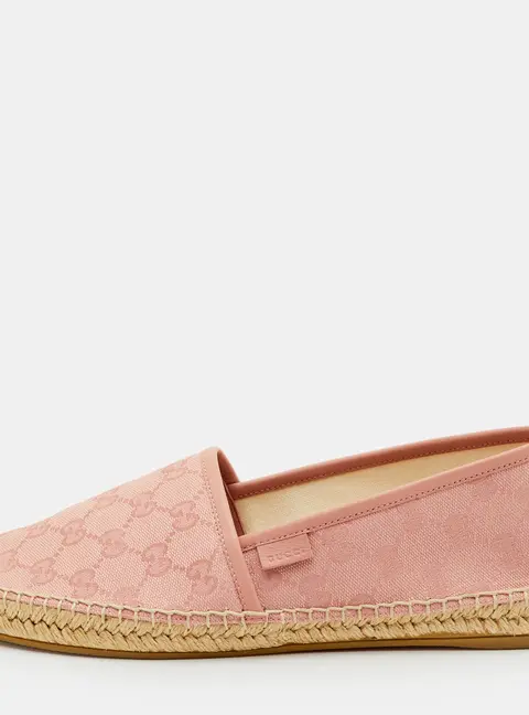 Gucci Size 41.5 Light Pink GG Canvas and Leather Slip On Espadrille Loafers