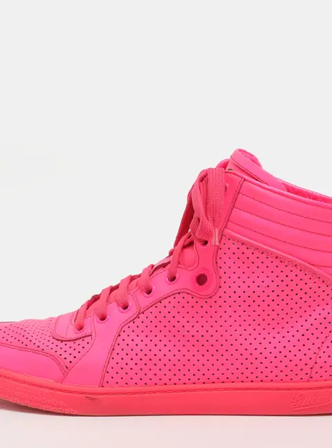 Gucci Interlocking G Size 40 Neon Pink Leather High Top Sneakers