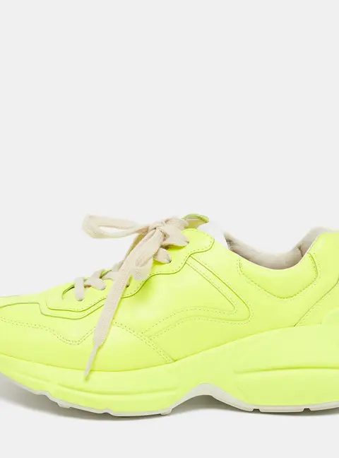 Gucci Rhyton Size 36 Neon Green Leather Low Top Sneakers