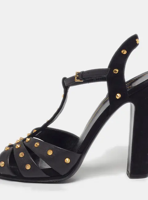 Gucci Studded Size 40 Black Leather and Suede Platform Sandals
