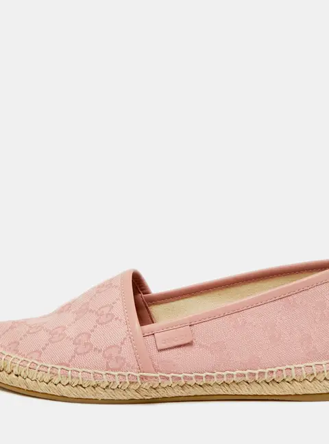 Gucci 466902 100 Size 37 Pink Canvas and Leather Espadrille Loafers