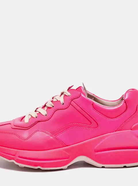 Gucci Rhyton Size 36 Neon Pink Leather Low Top Sneakers