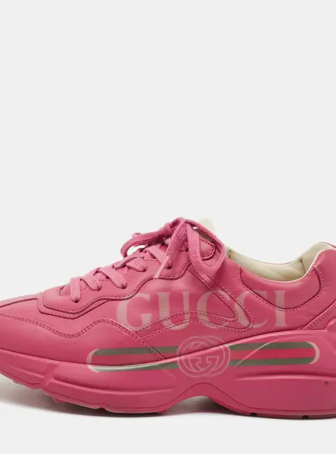 Gucci Rhyton Size 36 Pink Leather Logo Print Low Top Sneakers