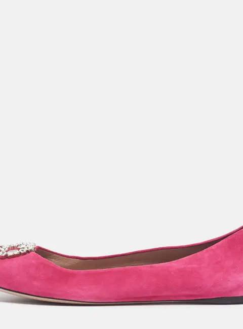 Gucci Crystal GG Size 40 Pink Suede Ballet Flats