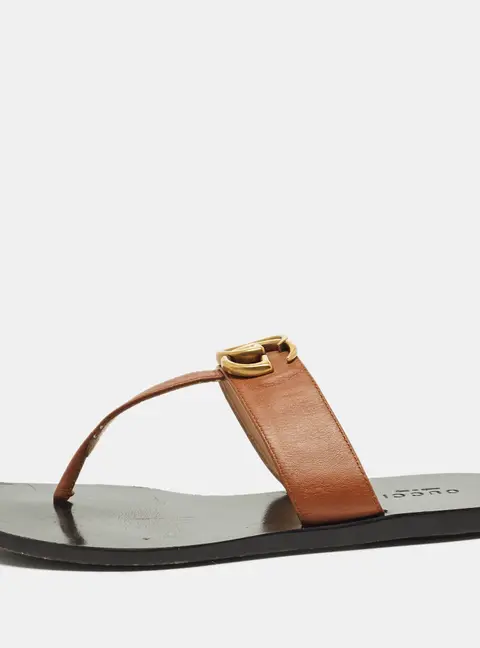 Gucci Double G Size 35 Brown Leather Thong Flat Slide