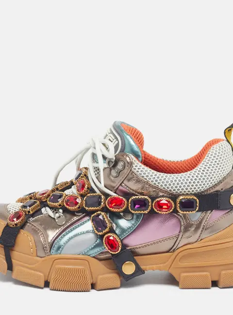 Gucci Flashtrek Chunky Size 38 Multicolor Leather and Mesh Lace Up Sneakers