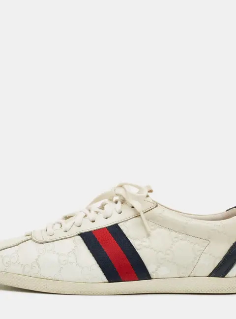 Gucci Size 38 White Guccissima Leather Web Detail Low Top Sneakers