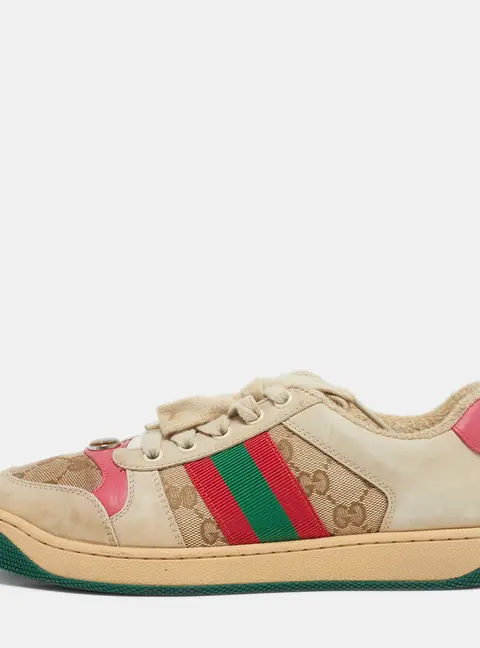 Gucci Screener Size 37 Cream/Pink GG Canvas and Leather Low Top Sneakers