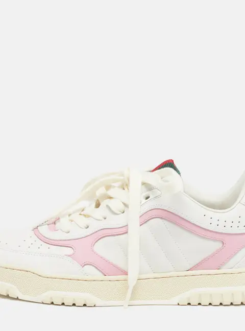 Gucci GG Size 39 White/Pink Leather Lace Up Sneakers