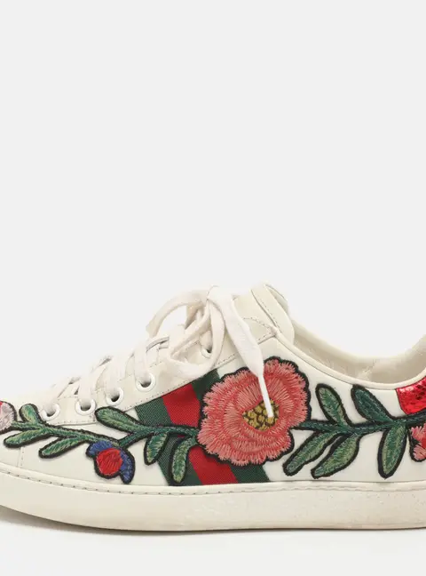 Gucci Ace Size 36 White Leather Floral Embroidered Low Top Sneakers