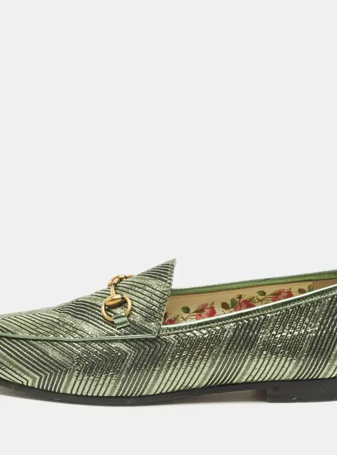 Gucci Jordaan Size 39 Green Lurex Fabric Loafers