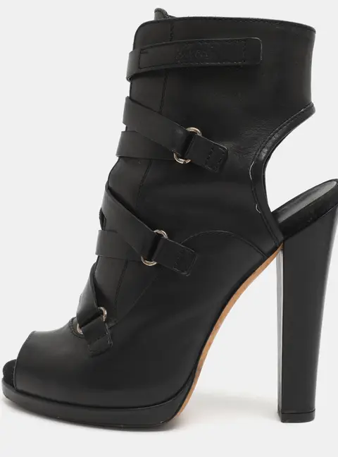 Gucci Cutout Size 36 Black Leather Peep Toe Booties