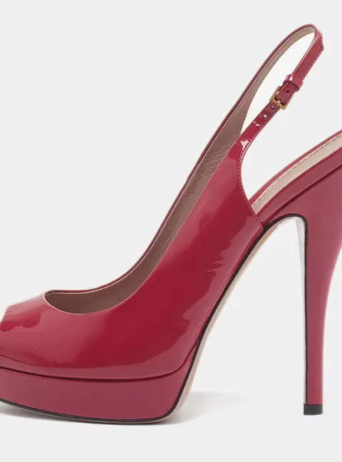 Gucci Size 39 Purple Patent Leather Peep Toe Slingback Pumps