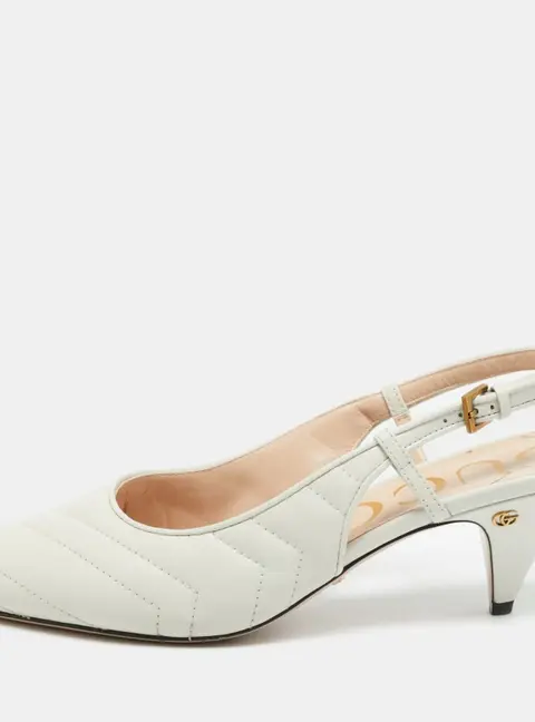 Gucci GG Marmont Size 37 White Quilted Leather Slingback Pumps