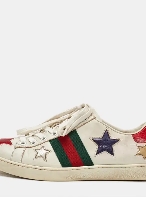 Gucci Ace Web Size 36 White Leather Stars Low Top Sneakers