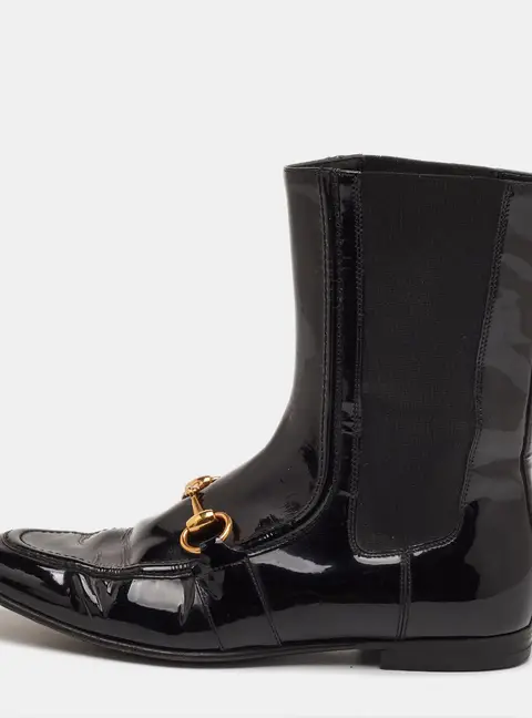Gucci Horsebit Size 36 Black Patent Leather Ankle Length Boots