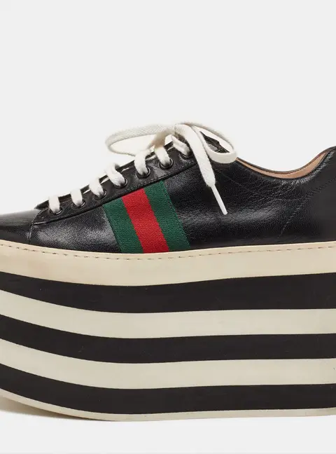 Gucci Size 36 Black Leather Peggy Web Detail Platform Sneakers