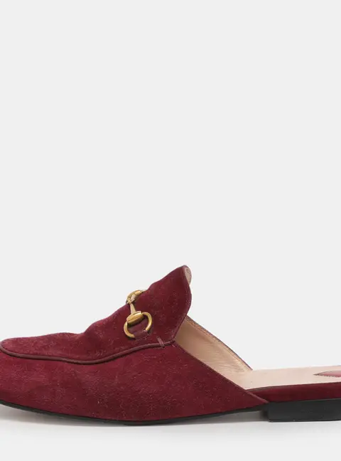 Gucci Princetown Size 40.5 Burgundy Suede Flat Mules