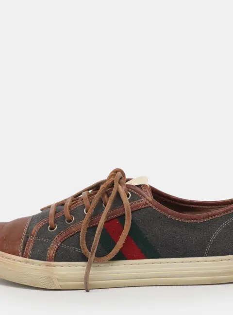 Gucci Web Size 38 Multicolor Fabric and Leather Low Top Sneakers