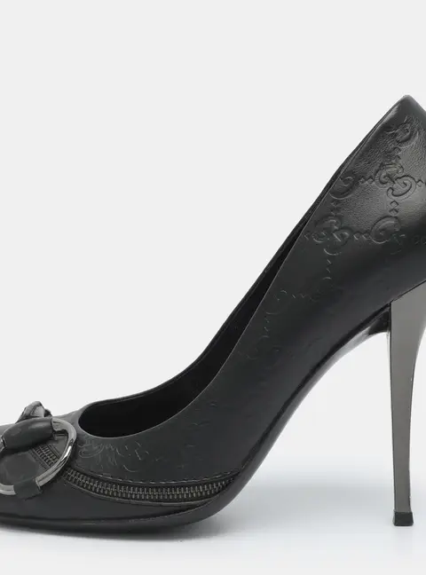 Gucci Horsebit Size 40 Black Guccissima Leather Pumps