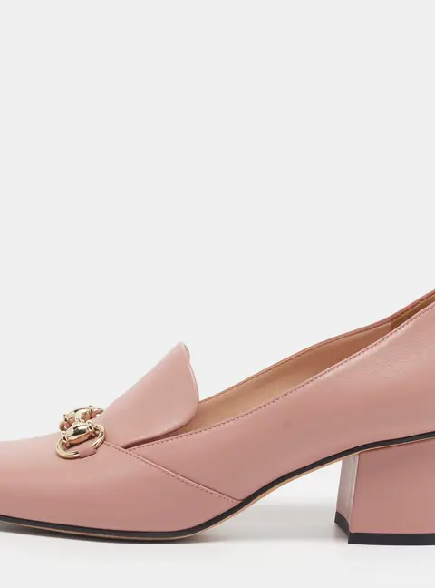 Gucci Horsebit Size 38 Pink Leather Block Heel Loafer Pumps