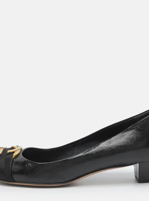 Gucci Interlocking G Size 38 Black Patent Leather Pumps