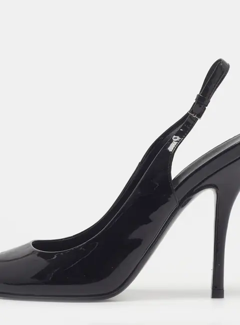 Gucci Size 36.5 Black Patent Leather Peep Toe Slingback Pumps