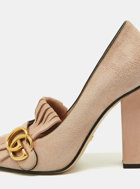 Gucci GG Marmont Size 36.5 Pink Suede Block Heel Pumps