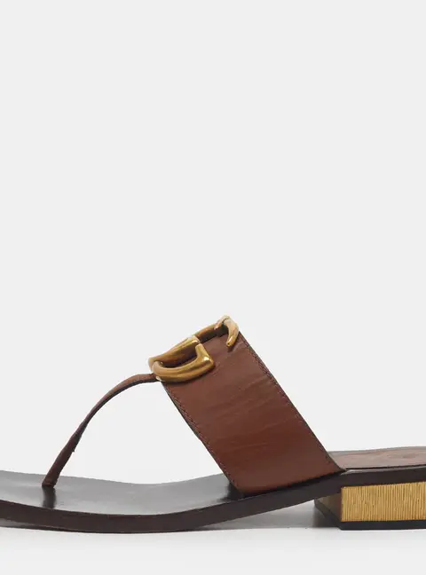 Gucci GG Marmont Size 39 Brown Leather Thong Sandals