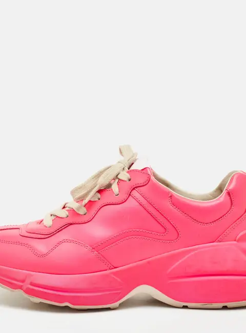 Gucci Rhyton Size 38 Neon Pink Leather Lace Up Sneakers
