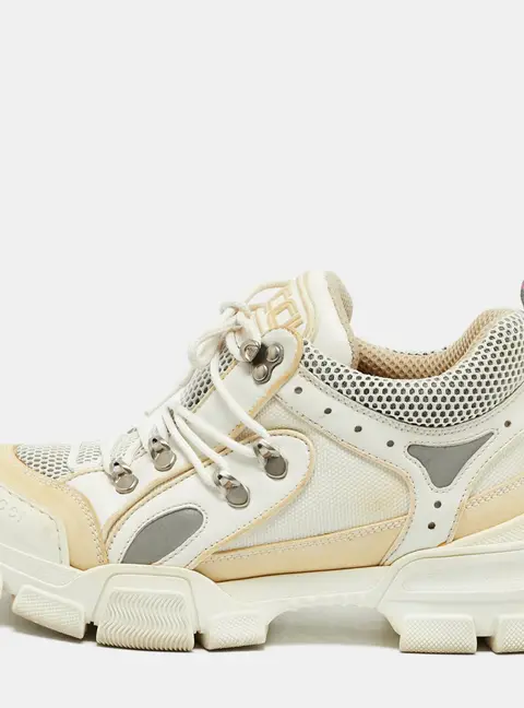 Gucci Flashtrek Chunky Size 39 White/Beige Canvas and Leather Lace Up Sneakers