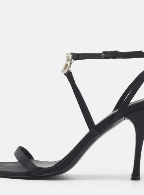 Gucci Interlocking G Size 37 Black Satin Slingback Sandals