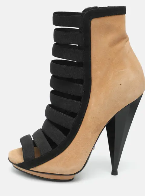 Gucci Olimpia Size 35.5 Beige/Black Elastic and Suede Booties