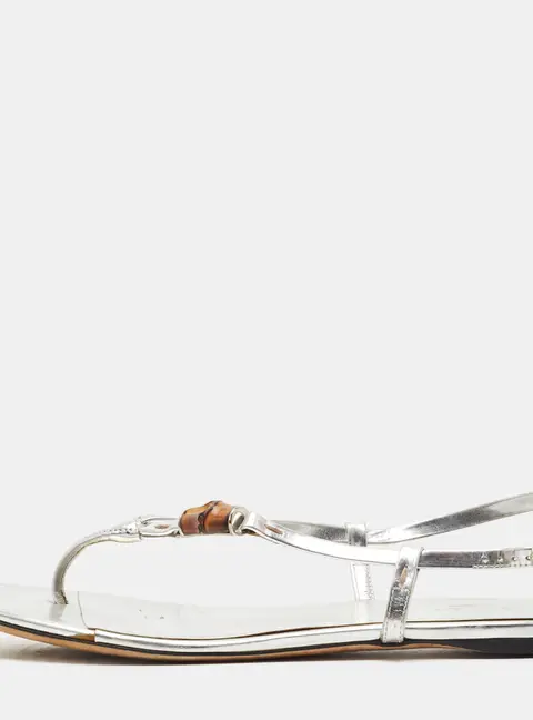Gucci Size 39 Silver Leather Thong Slingback Sandals