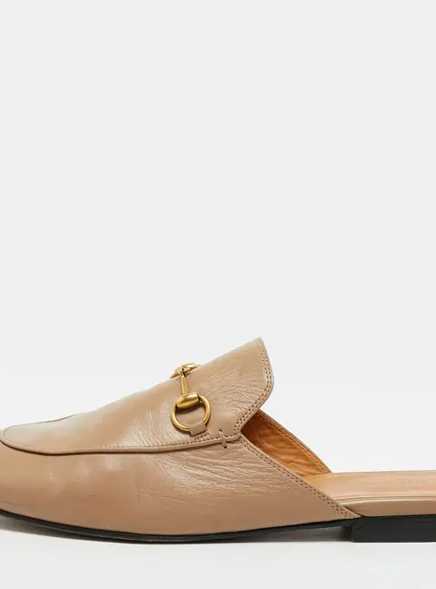 Gucci Princetown Size 40 Beige Leather Horsebit Flat Mules