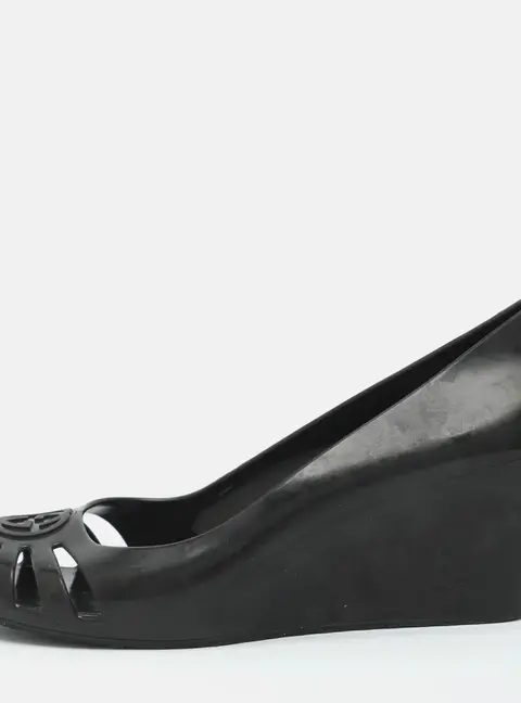 Gucci Marola Size 37 Balck Rubber Wedge Peep Toe Pumps