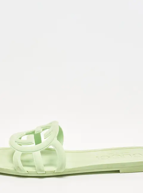 Gucci Interlocking G Size 37 Green Rubber Flat Slides