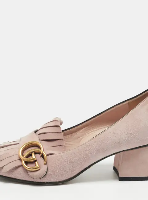 Gucci GG Marmont Size 36 Pink Suede Block Heel Pumps