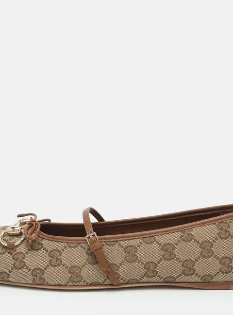 Gucci Horsebit Size 39 Beige/Brown GG Canvas and Leather Ballet Flats