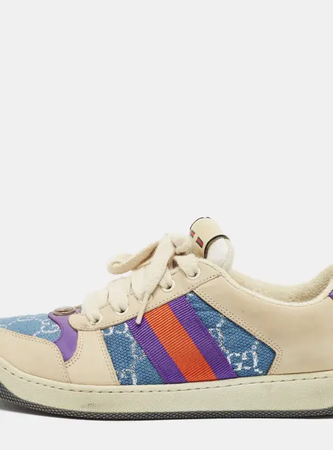 Gucci Screener Size 38.5 Multicolor Canvas and Nubuck Leather Lace Up Sneakers