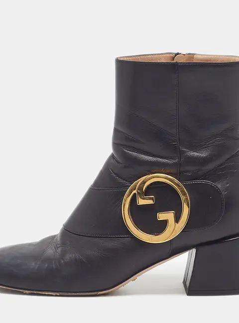 Gucci GG Blondie Size 39 Black Leather Ankle Length Boots