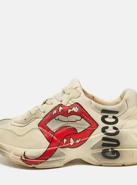 Gucci Rhyton Size 38.5 Two Tone Leather Lace Up Sneakers
