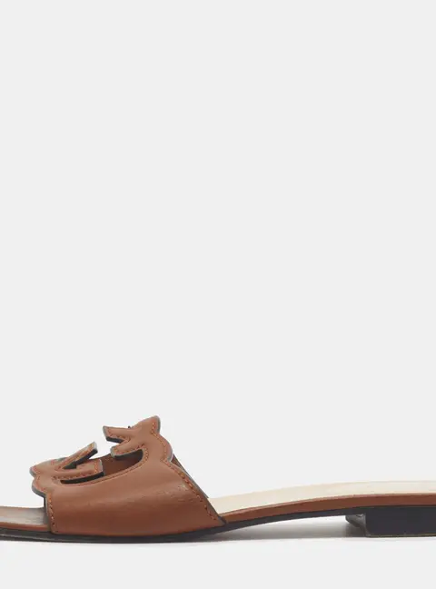 Gucci Interlocking G Size 39.5 Brown Leather Flat Slides