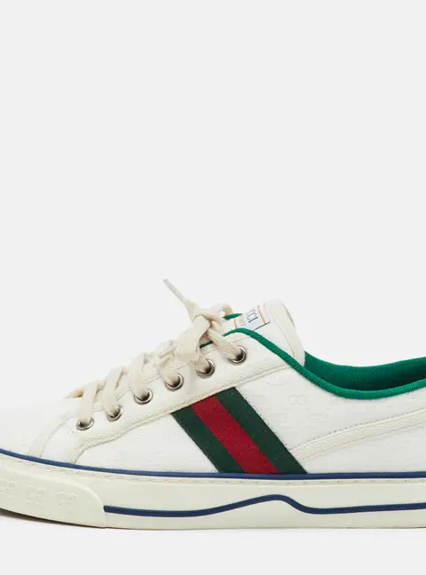 Gucci Tennis 1977 Size 38.5 White Mini GG Canvas Web Low Top Sneakers