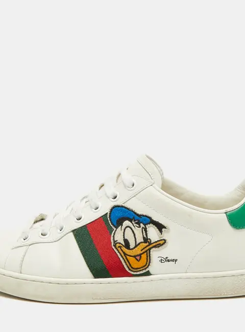 Gucci x Disney Ace Donald Duck Size 39 White Leather Low Top Sneakers