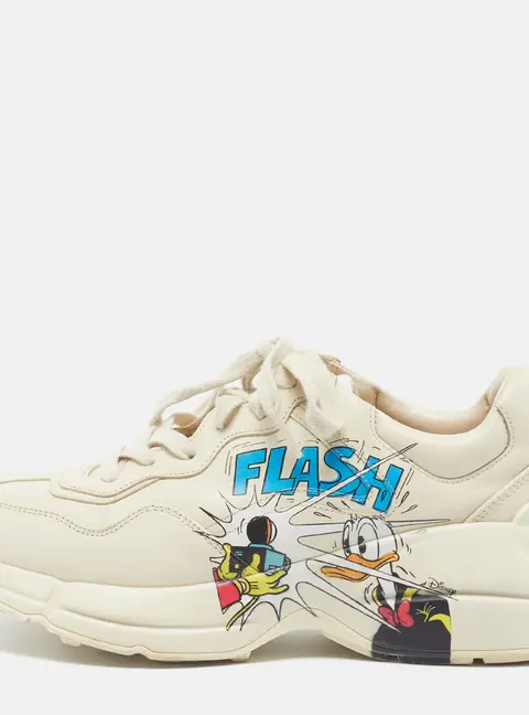 Gucci x Disney Rhyton Pato Donald Size 39.5 Cream Leather Low Top Sneakers